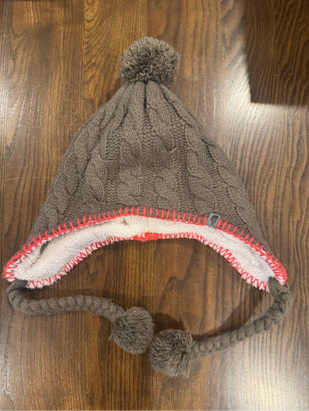 The North Face Cable Knit Earflap Pom Beanie Brown